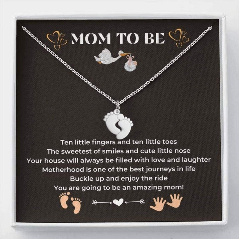 LOTUS-A Mom To Be Gift - Baby Feet Pendant Necklace with a Message Card Pregnancy Present for First Time Moms Expecting Women Pregnant Wife Sister Daughter Mother's Day Christmas Birthday - Image 1